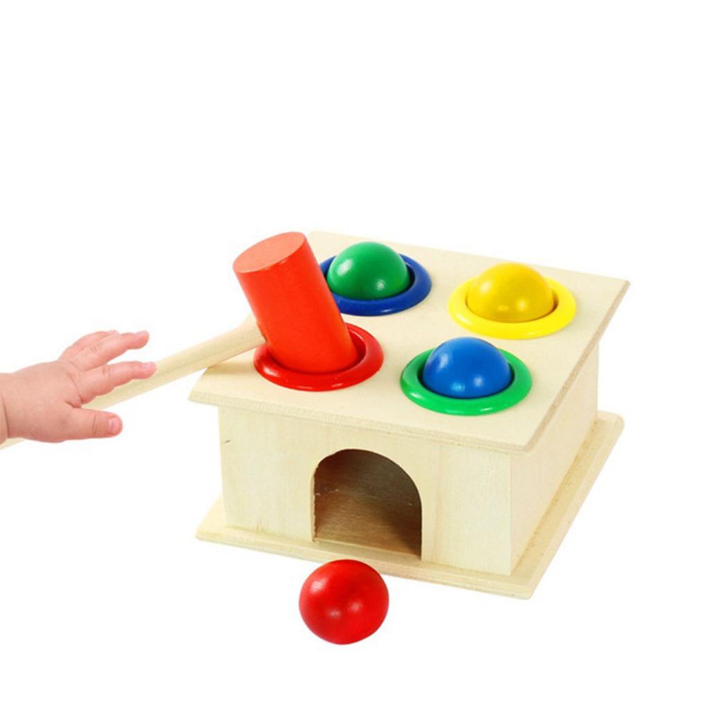 Wooden Ball Hammer Toy Early Educational Hand Eye Coordination Training Smooth Surface for Baby