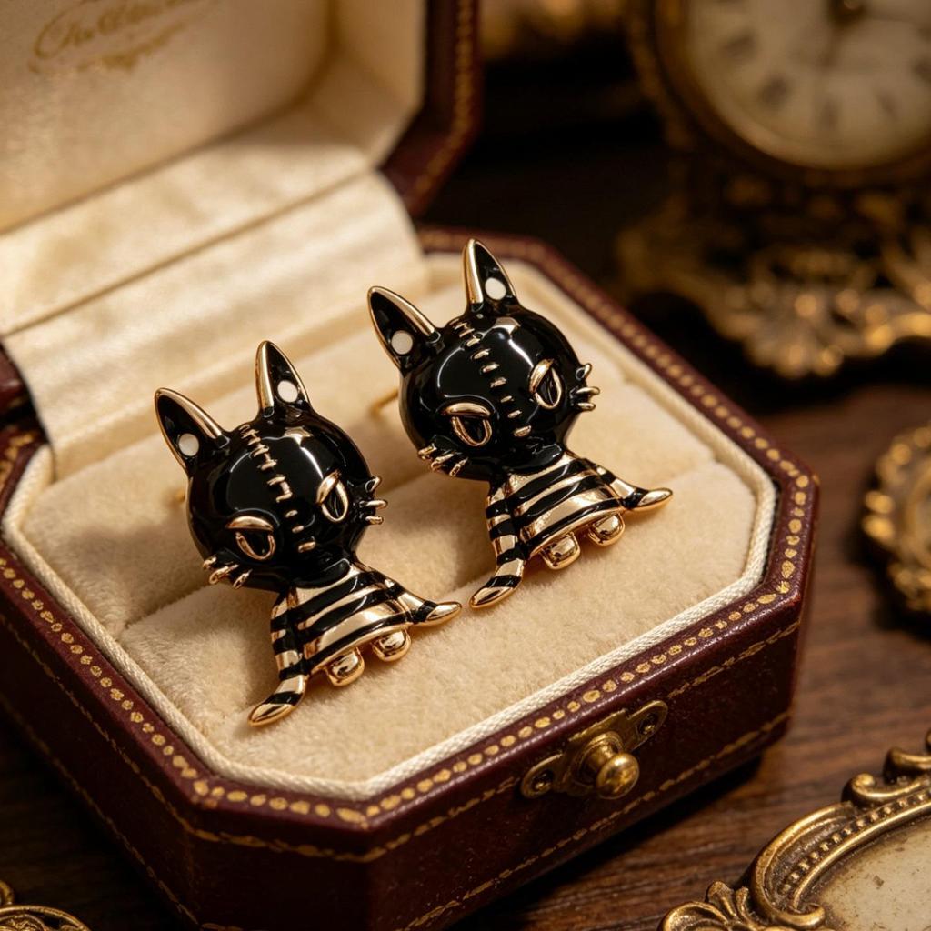 Vintage Black Series Stud Earrings 925 Silver Needle Minimalist High-End Personality Accessories for Women