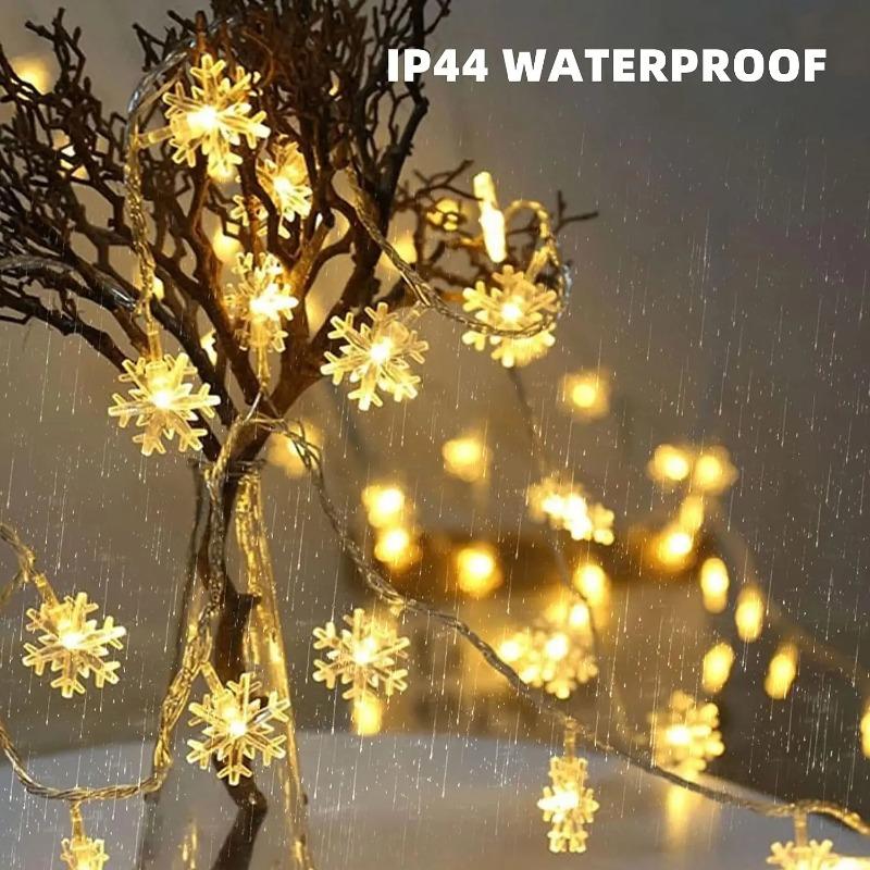Christmas Snowflake String Lights, Waterproof Battery-Powered String Lights, Garden and Bedroom Decoration, Festival Lighting USB Powered