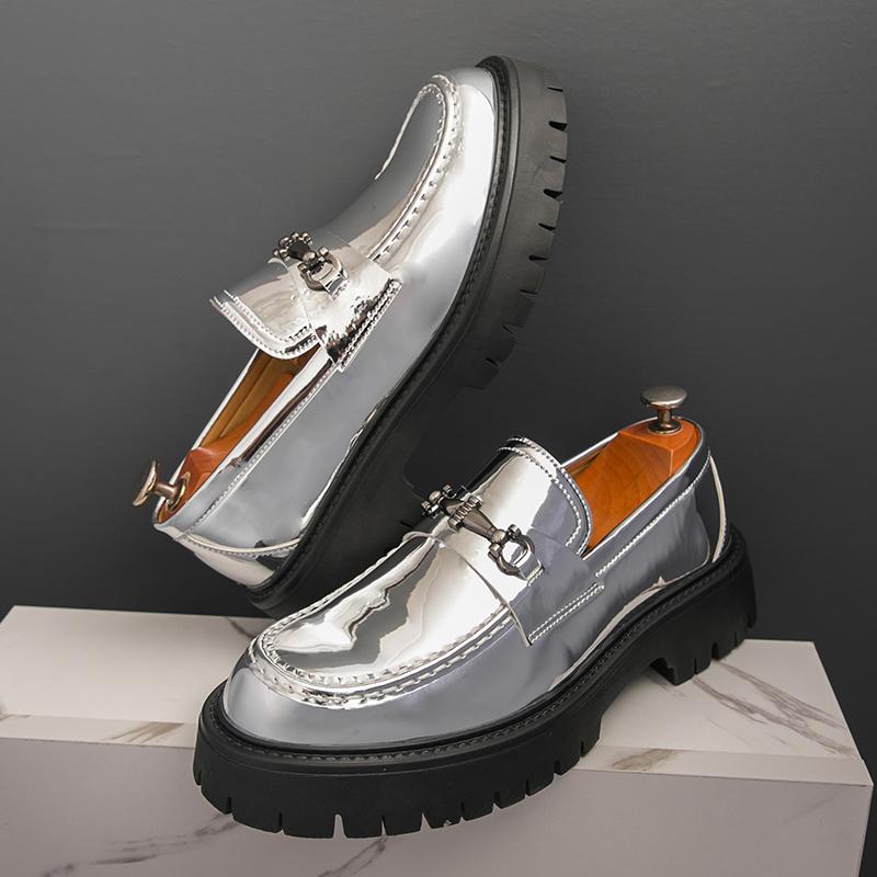 

Fashion Fashion Casual Slip on Thick Bottom Leather Party Shoes Thick Soled Anti-slip Wearable Shoes Trends Street Leather Loafers Shoes 46