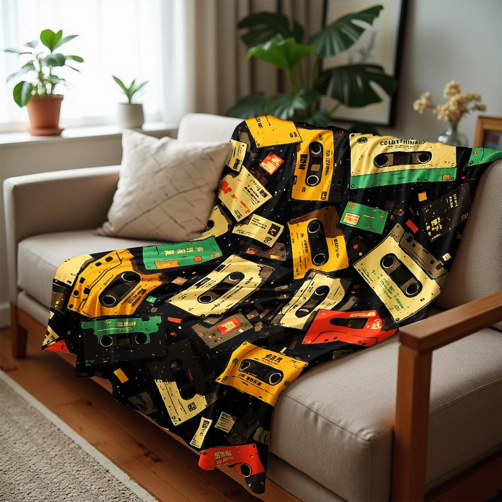 Vintage Retro Cassette Tape Soft Flannel Blanket Breathable Warm Throw for Office Car Sofa Kids Room Birthday Xmas Gift