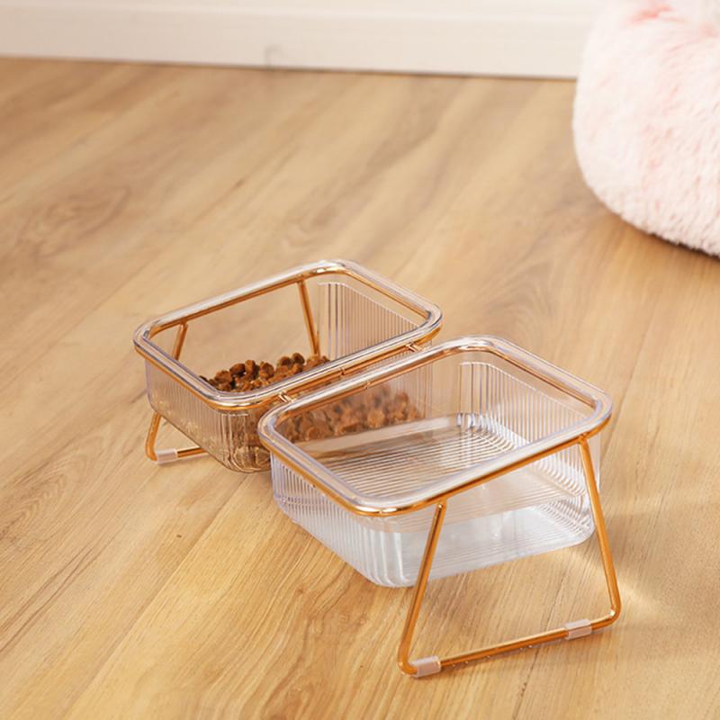 Food Container Rose Gold Single/double Bowl Pet Supplies Drinking Cat Grain Bowl High Foot Iron Art Pet Accessories Cat Bowl