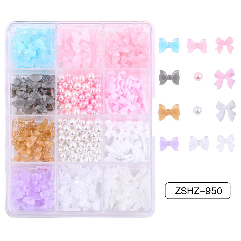 12-Grid Streamer Bow Tie Christmas White Red Resin Bow Nail Jewelry Mixed Set Diy