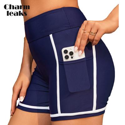 Women Sports Swimming Trunks Ladies Bikini Bottom Boy Shorts Slim Skinny Swim Shorts Solid Color Swimming Trunks With Pockets