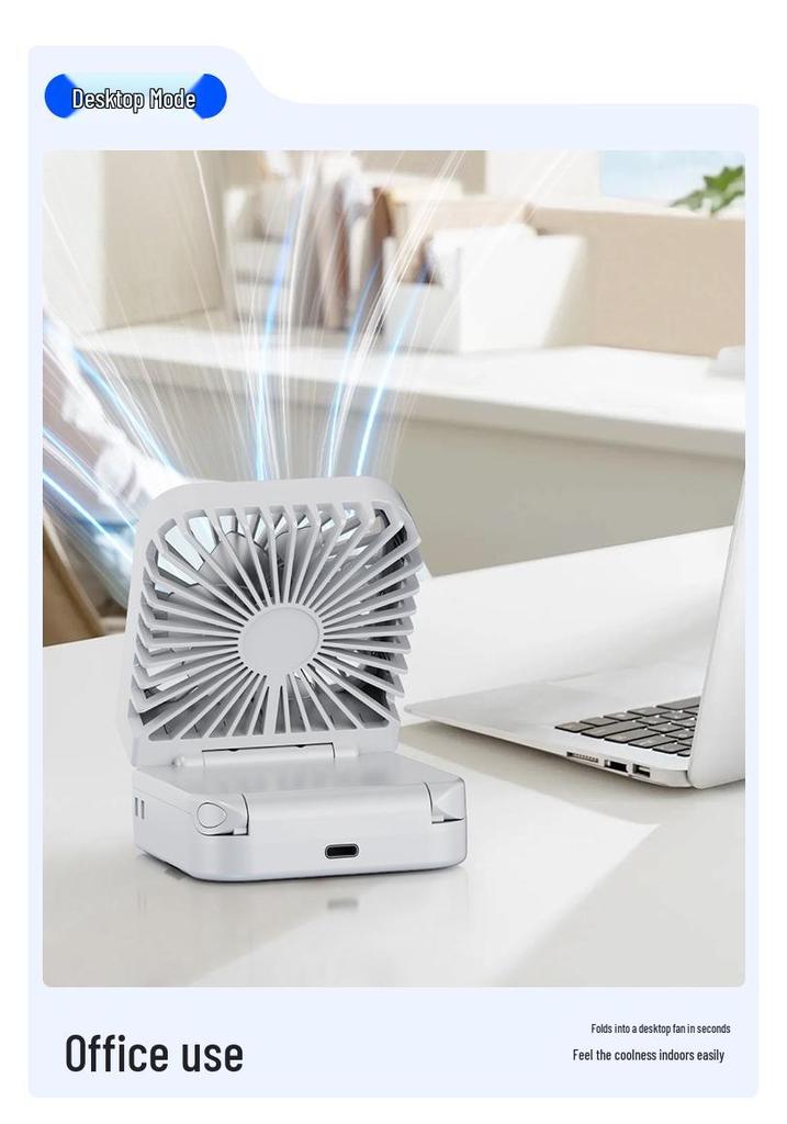 Portable Dual-Use Mini Folding Fan: USB Rechargeable, Handheld, Desktop, Neck Hanging, Travel & Office