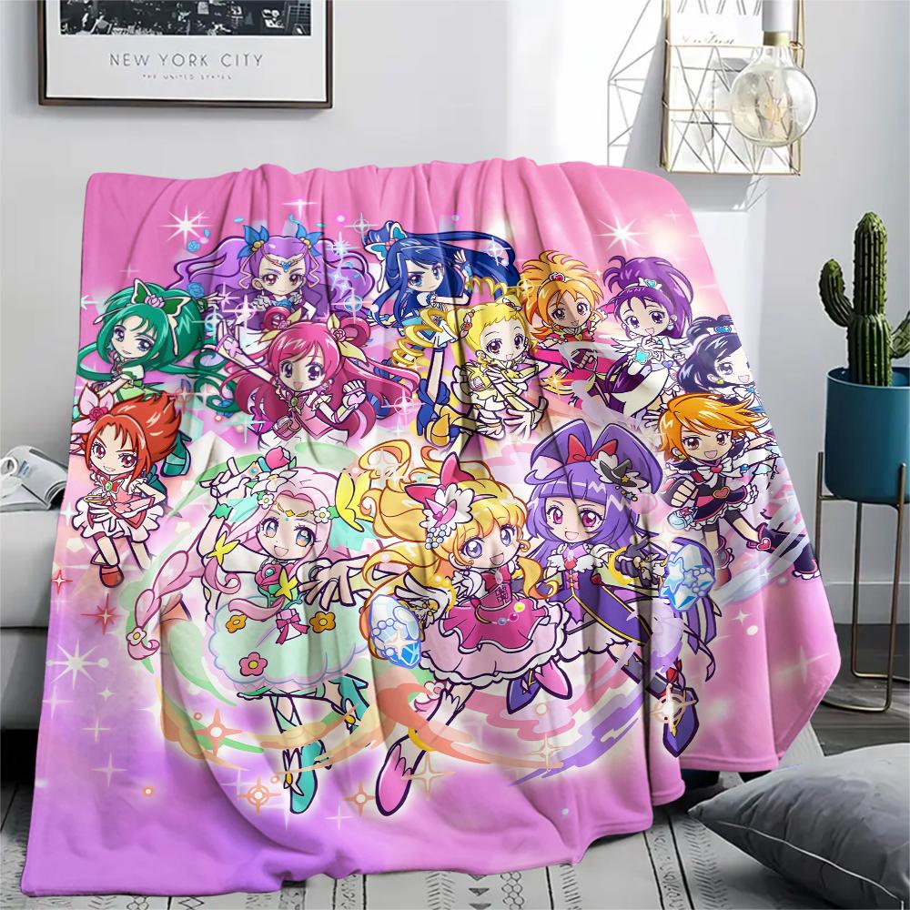 Pretty Cure Main Characters pattern Flannel Blanket, High quality Comfortable for All Seasons, Home Decor, Warmth and Comfort, Perfect for Gifts.