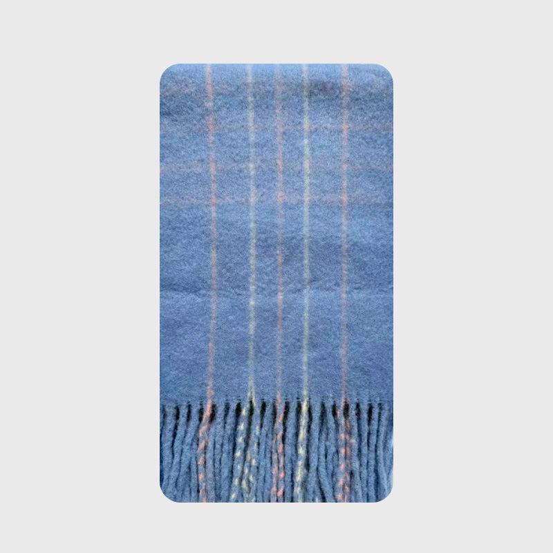 Wool Blended Macaron Color Tassel Plaid Scarf Women's Winter Extra Soft Atmosphere Shawl