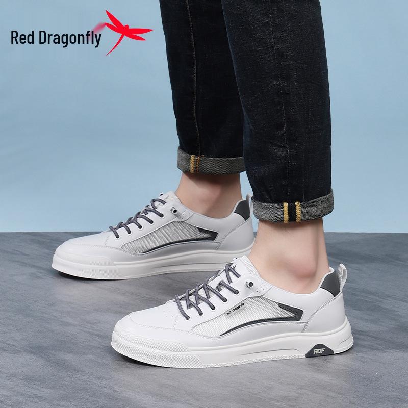 Red Dragonfly Men's Breathable Mesh Sport Casual White Sneakers
