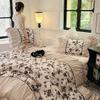Vintage French Duvet Cover Set, Luxury Black Floral Bedding, Ruffle Design Pillowcases, Girl Woman Bedroom Decor Comforter Cover