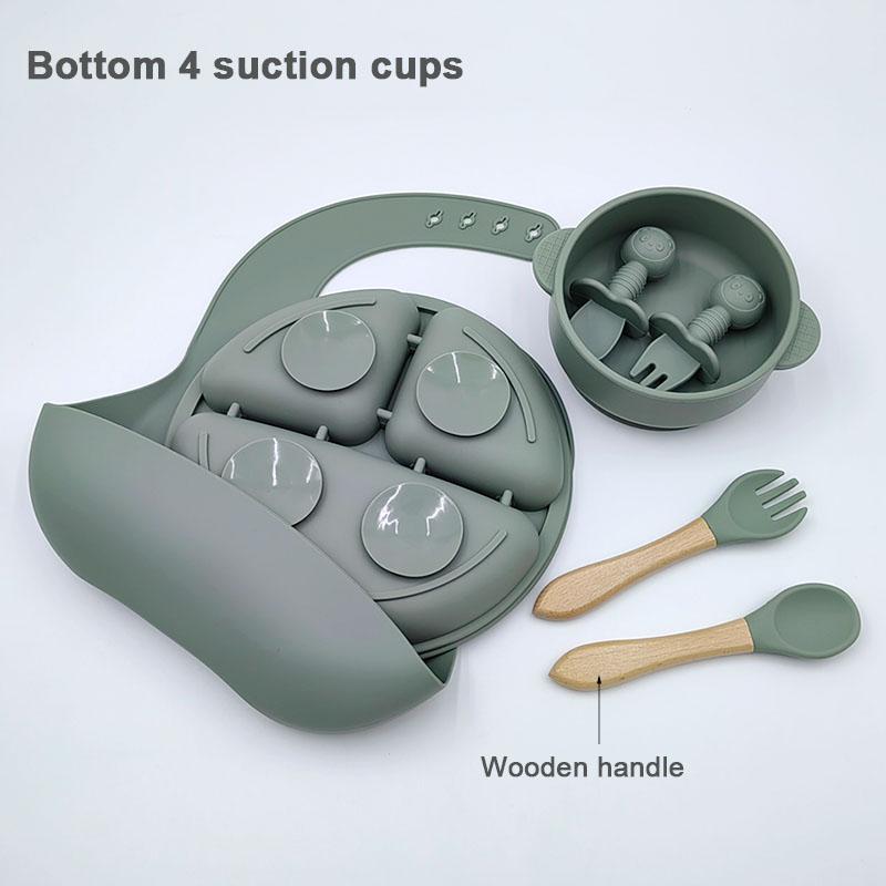 Set Pappa in Silicone Personalizzato con Nome per Bambino Ciotola con Ventosa Piatti in Silicone Piatto per Biberon Bavaglini Cucchiaio Forchetta Stoviglie Senza BPA