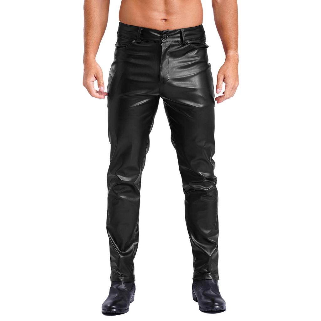 Mens Faux Leather Straight Leg Pants Smooth Lining Tights Leggings Music Festival Daily Outfit