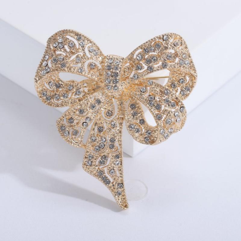 Luxury Sparkling Rhinestone Bow Brooches For Women Unisex Fashion Banquet Party Clothing Backpack Jewelry Accessories Gifts