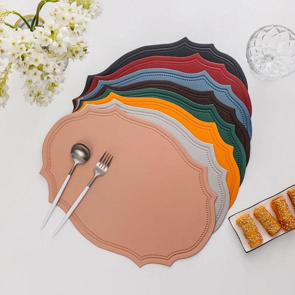 Retro Faux Leather Dinner Mat Oil-resistant Nordic Style Placemat Waterproof Thermal Insulation Mat Kitchen Use