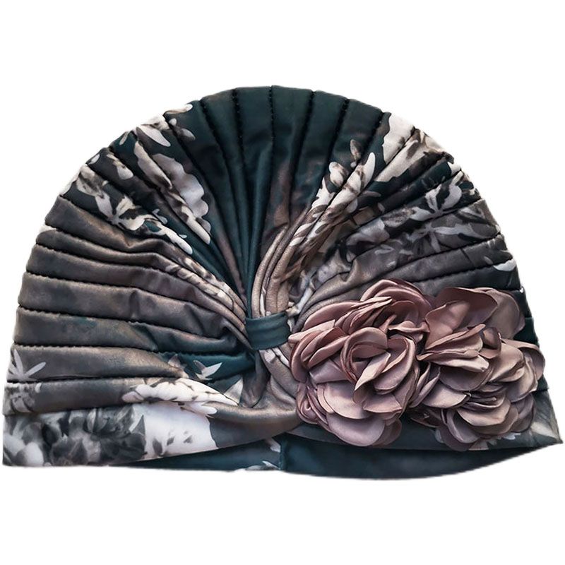 Spring and Summer Sweet Big Flower Headgear Retro Pullover Hat Female Dancing Confinement White Hair Headgear Travel Headscarf Hat