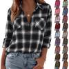 Women's Casual Plaid Long Sleeve Lapel Collar Cardigan Shirt