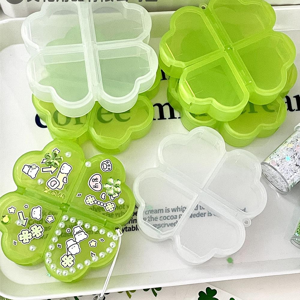 Opbevaringsboks Firekløver 4 Rum Medicinbeholder Pilleæske Lykkekløver DIY INS Holdbar Plast Mini Scrapbøger Organizer