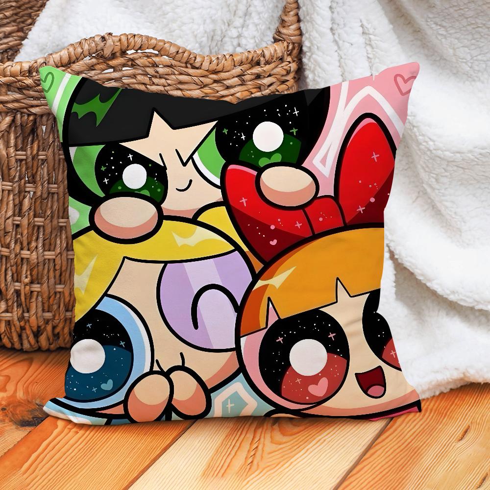 Cartoon P-P-Power-puffS Girls Pillow Case Home Cushion Cover Suitable For Office Sofa Car Suitable For All Seasons