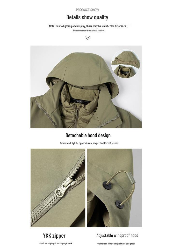 Men's 3-in-1 Camouflage Jacket: Warm, Windproof, Waterproof, Detachable 90% Down Liner for Outdoor Winter Mountaineering