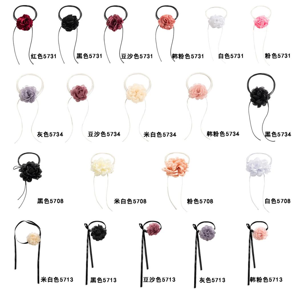 Stylish Retro French Big Flower Chocker Necklace Fringed Lace Tied Neck Chain Female