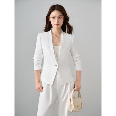 Autumn 2025 Women's Slim Fit White Blazer - Short Lace Long Sleeve Versatile Suit