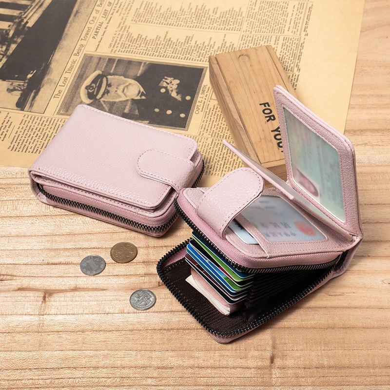 Genuine Leather Card Case Zipper Wallet Women Multifunctional Large Capacity Credit Card Holder