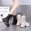 2025 Genuine Leather Women's Mesh Martin Boots, Thick Sole, 7cm Height Boost, Spring/Summer Style, Lightweight and Breathable Design.