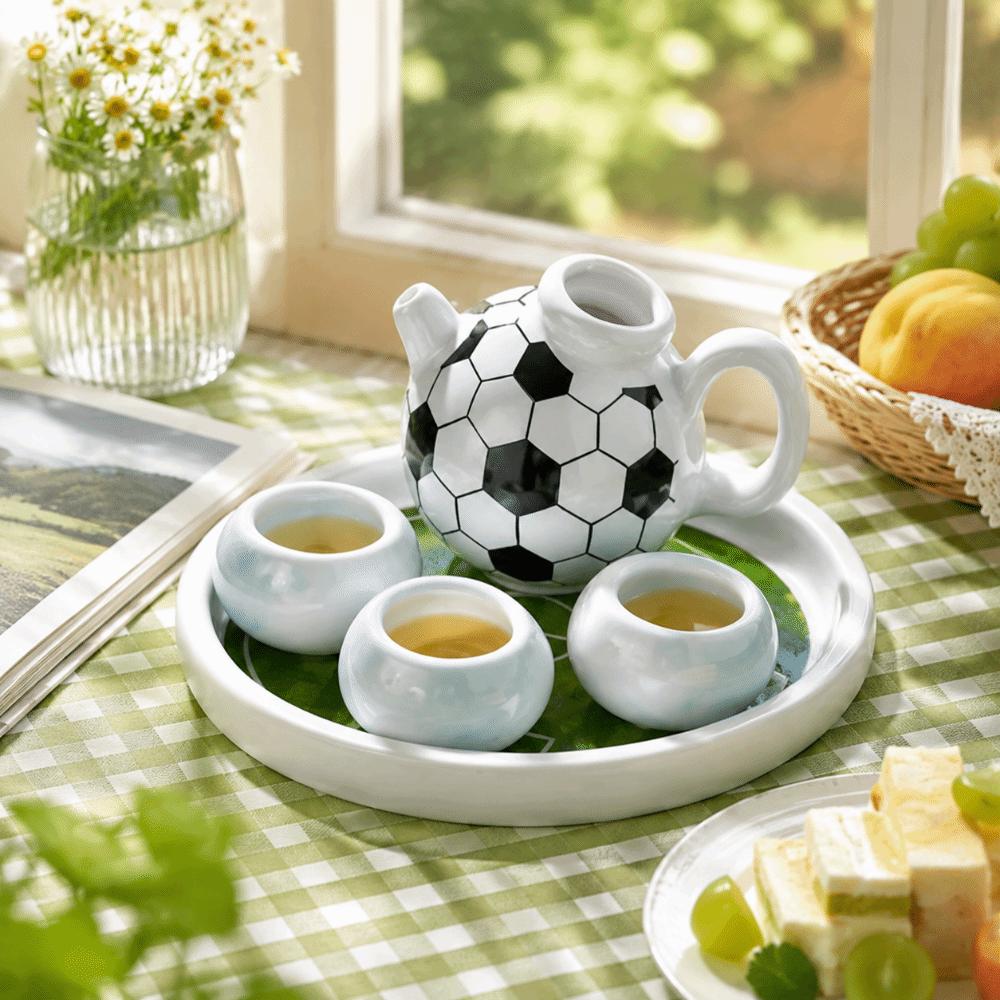 Decoration Mini Ceramic Teapot Sports Style Soccer Shape Teapot Tea Cup Set Home Desk