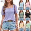 New Women's T-shirt Square Neck Hollow Short Sleeve