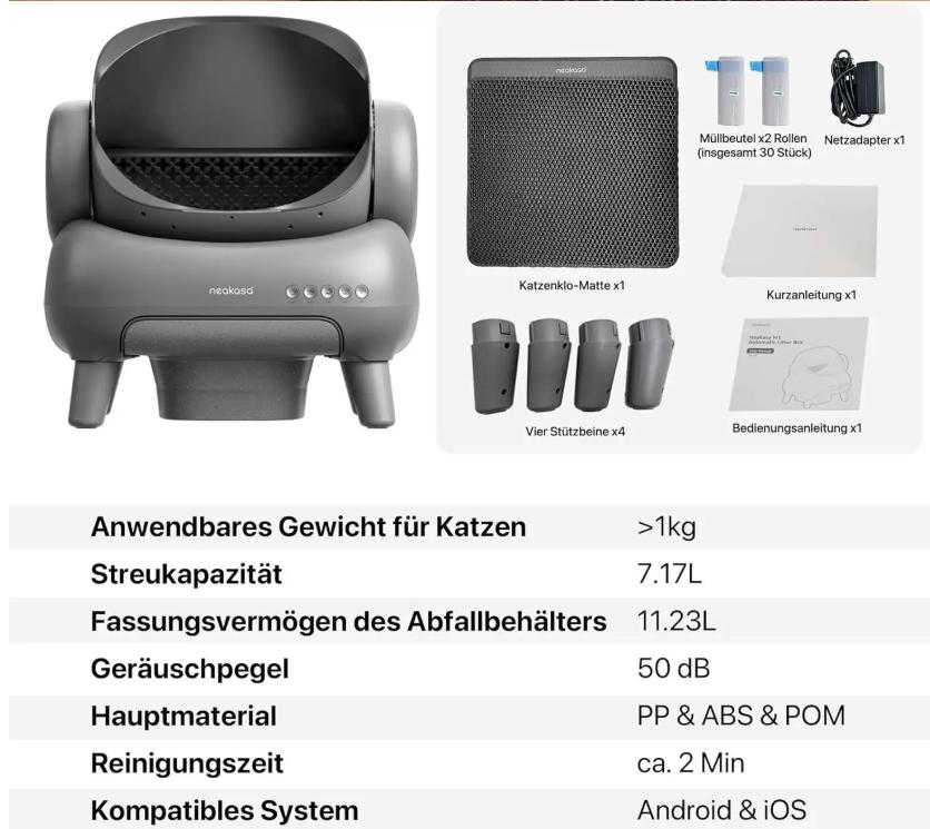 Neakasa M1 Open-Top Self Cleaning Cat Litter Box, Automatic Cat Litter Box with APP Control, Odor-Free Waste Disposal Includes T