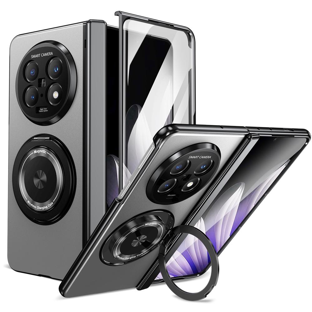 KEYSION 360° Rotating Magnetic Ring Stand Phone Case for MagSafe for OPPO Find N5 Hinge Phone Cover with Glass Screen Protector
