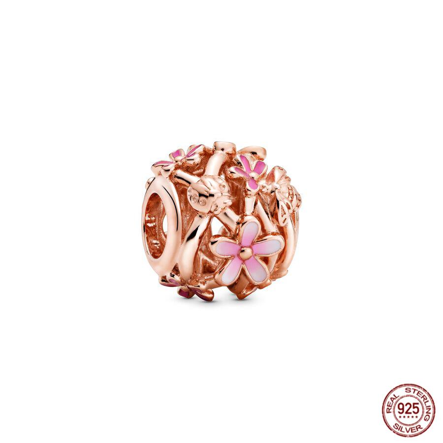 Fit Original  Charm Bracelet Rose Gold Series Sparkling Leaf Heart Beads Hot Air Balloon S925 Sterling Silver DIY Jewelry