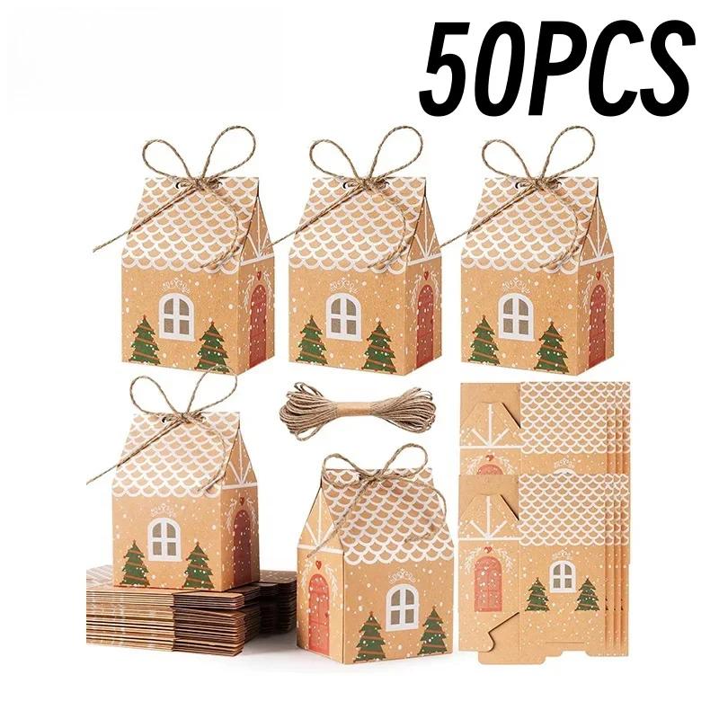 

Christmas Kraft Paper Gift Boxes Advent Calendar Gingerbread House Candy Packaging Box Christmas New Year Party Decoration