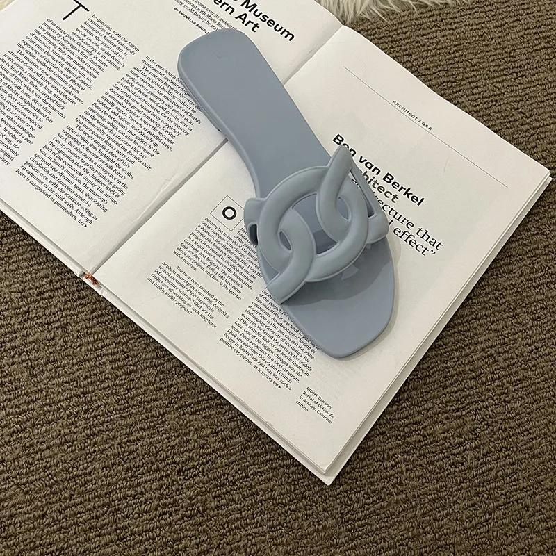 

Модные дизайнерские женские туфли на плоской подошве, сандалии цвета конфет, повседневные тапочки, летние женские сандалии, новая обувь для женщин 39 светло-синий