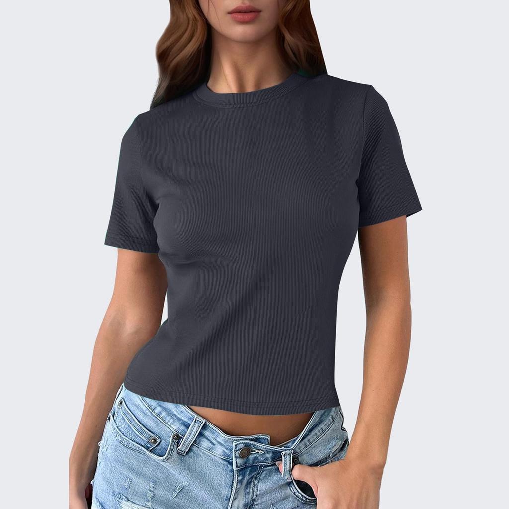 Magliette da Donna Manica Corta Girocollo Top Primaverili Casual Larghe Basic