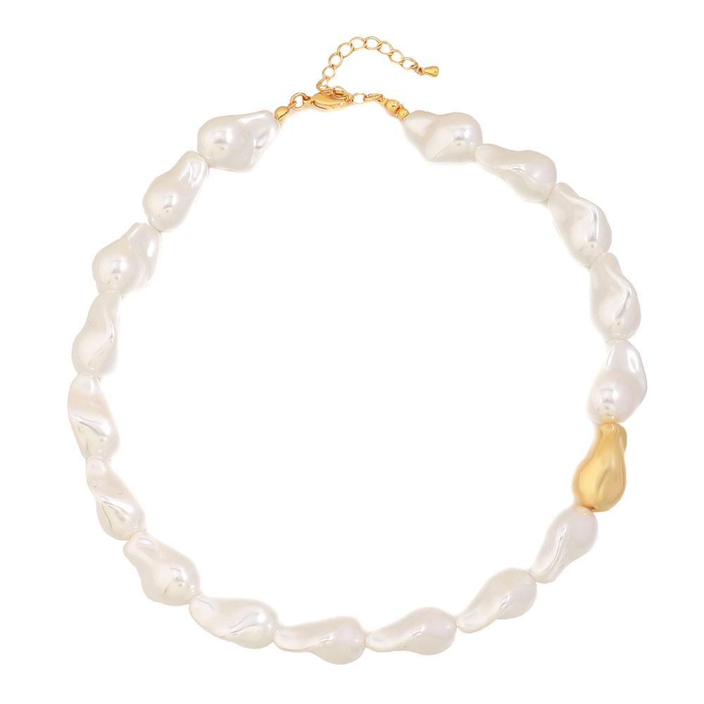 GEMCHIC Women s Irregular Baroque Pearl Necklace and Bracelet Set, Gold Tone Alloy Jewelry