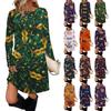 Women's Fashion Casual Pocket Decorative Button Dress Round Neck Long Sleeve Printed Dress