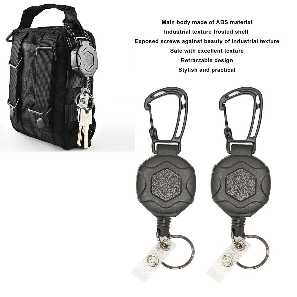2Pcs Retractable Keychain Heavy Duty Carabiner ID Badge Holder with Retractable Steel Wire Rope