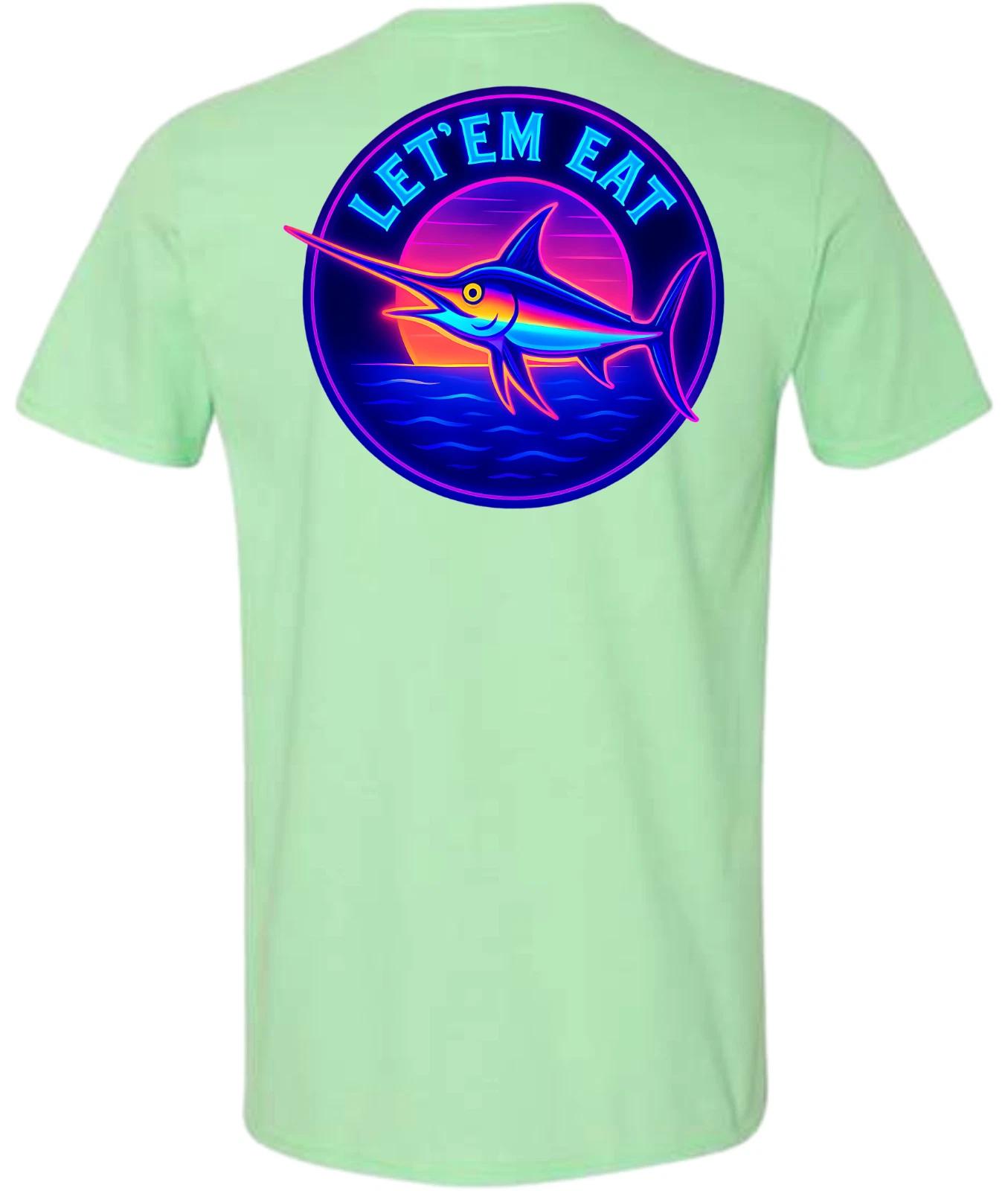 Let Em Eat Marlin Fishing Neon Graphic Short Sleeve T-Shirt L