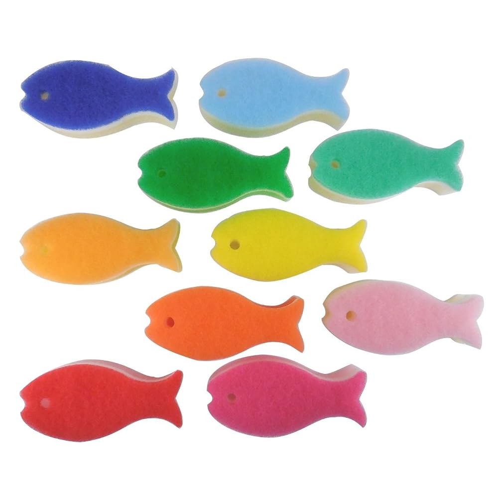 Marna Fish-Shaped Sponge, 10-Color Set, 3-Layer Dishwashing Sponge, Kitchen Use, Dishwashing, T262