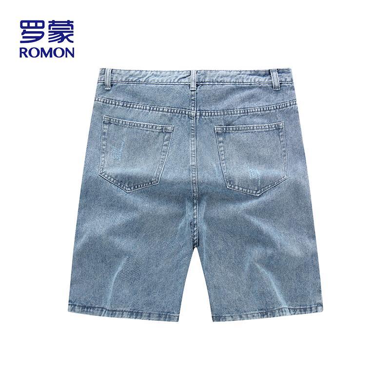 ROMON Men's Summer Loose Fit Distressed Denim Shorts