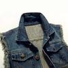 New Spring Autumn Vintage Design Men's Denim Vest Male Black Sleeveless Jackets Men Hole Jeans Waistcoat 6XL
