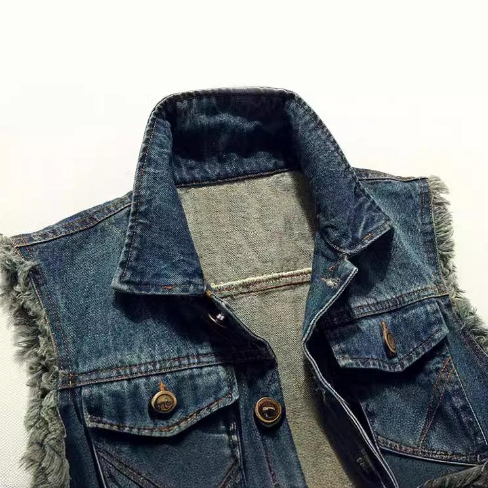 New Spring Autumn Vintage Design Men's Denim Vest Male Black Sleeveless Jackets Men Hole Jeans Waistcoat 6XL