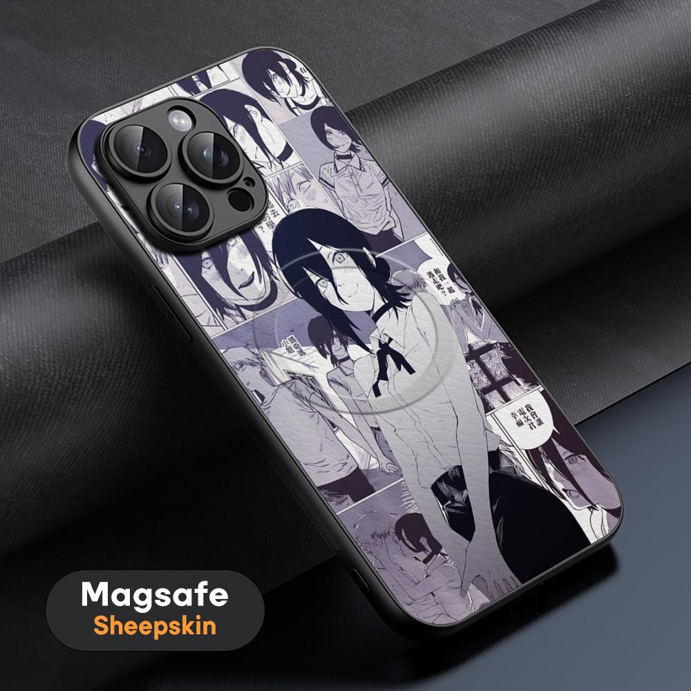 Reze Japan Anime Girl Cool Pattern Phone Case For iPhone 16 15 14 13 12 11 Plus Pro Max High-end Luxury Magsafe Sheepskin