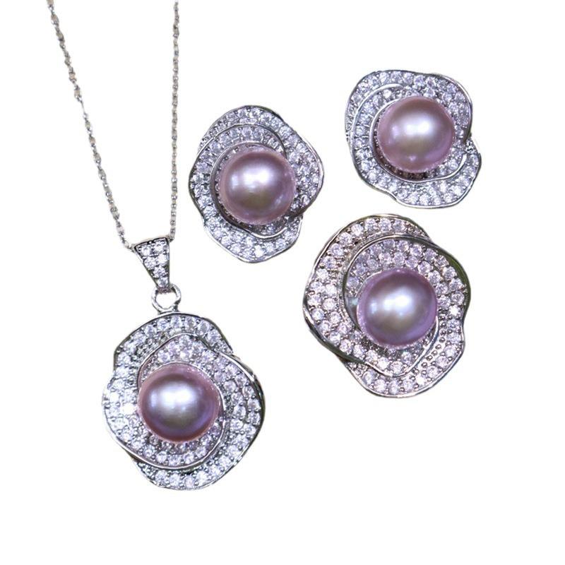 Rich and Noble Freshwater Pearl Necklace Set: 8-9mm, Minor Imperfections, Good Luster, 18K Gold Plated, Micro-Paved, Versatile Jewelry.