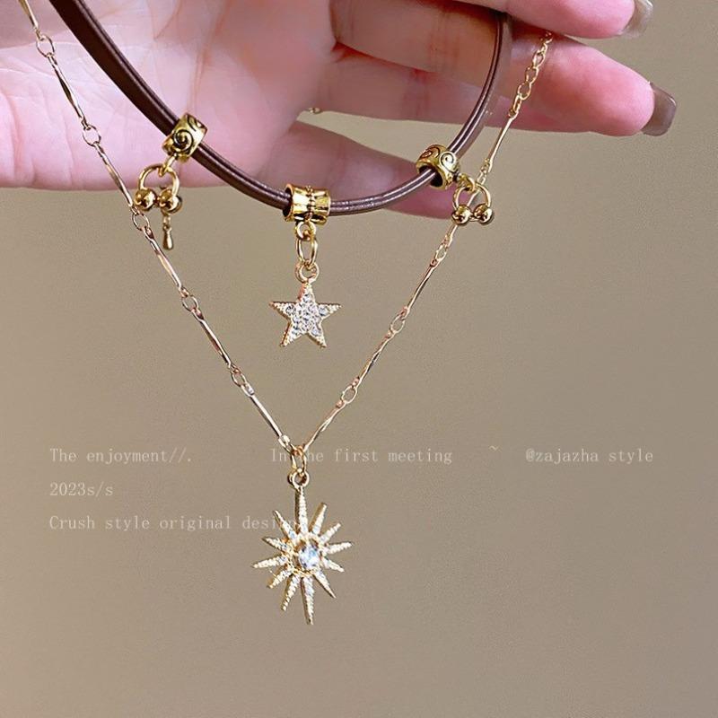 

Maillard~ Sun Star Zircon Necklace Women s Light Luxury Premium Retro Sweater Chain Sweet Cool Wind Sweater Chain Tide