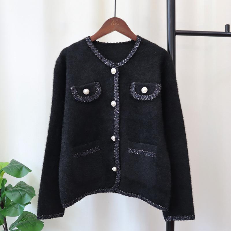 Imitation mink velvet knitted cardigan autumn and winter new round neck high-end sweater jacket women