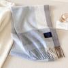 111% pure blue-gray plaid scarf for men and women, winter knitted to keep warm, high-end temperament plaid scarf
