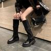 Fashion Black Belt Buckle Platform Knee High Shaft Shoes Woman Comfortable and Elegant Footwear New in Demi-season Long Boots for Women