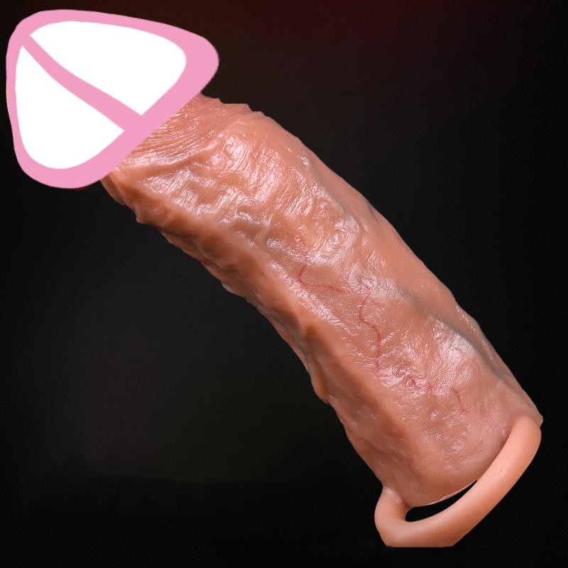 Realistic Liquid Silicone Condom Penis Extender Reusable Penis Enlargement Sleeve Cock Ring Delayed Ejaculatio Sex Tooys For Man