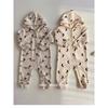 Korean Style Ins Moon and Puppy Pattern Side Zipper Long Hooded Spring and Autumn Jumpsuit for Baby Boys and Girls Cotton